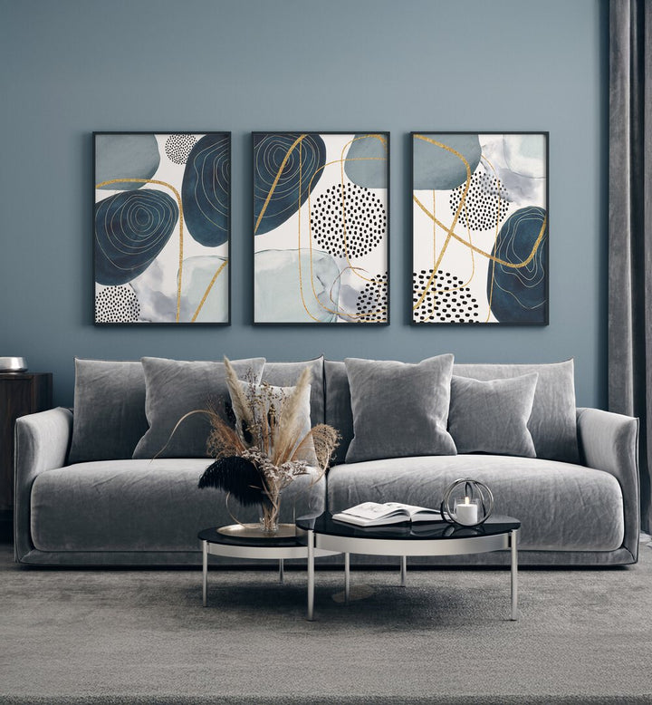 SHAPELY BLUES SET , SET OF 3 PAINTINGS