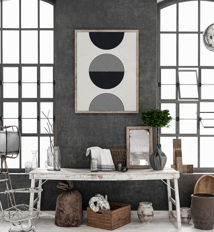 Elegant SHAPES XI, GEOMETRIC ART PRINTS showcasing bold lines and circles, perfect for modern home decor.