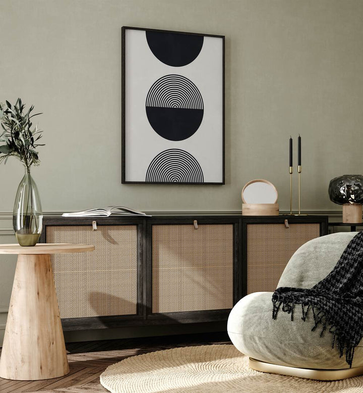 Elegant SHAPES XI, GEOMETRIC ART PRINTS featuring bold lines and circles, perfect for modern home decor.