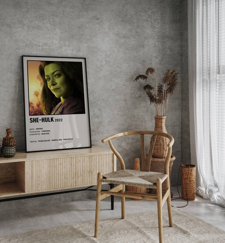 SHE-HULK 2022 MOVIE POSTERS in Black Plain Frame placed on a table beside chair