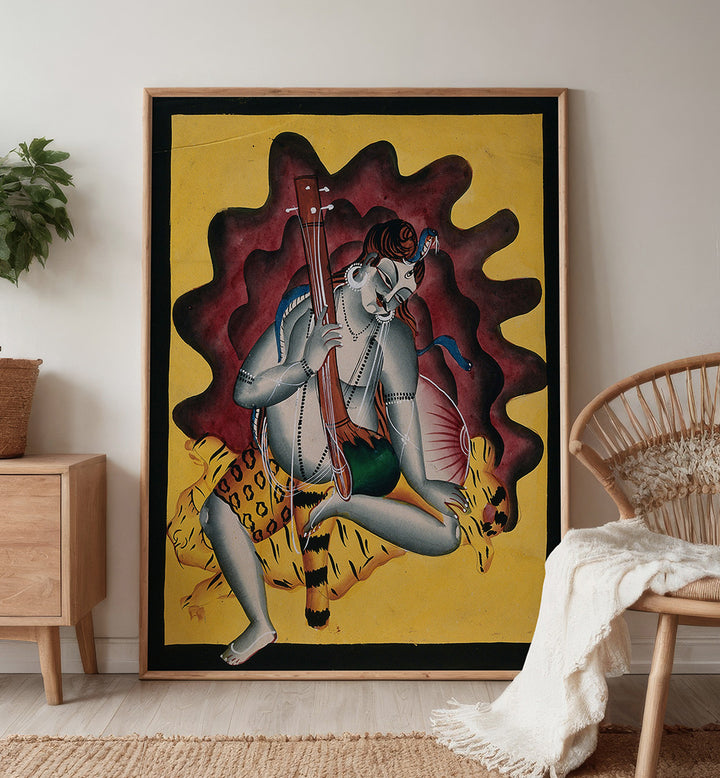 SHIVA SITS ON A TIGER SKIN , INDIAN ART PAINTINGS