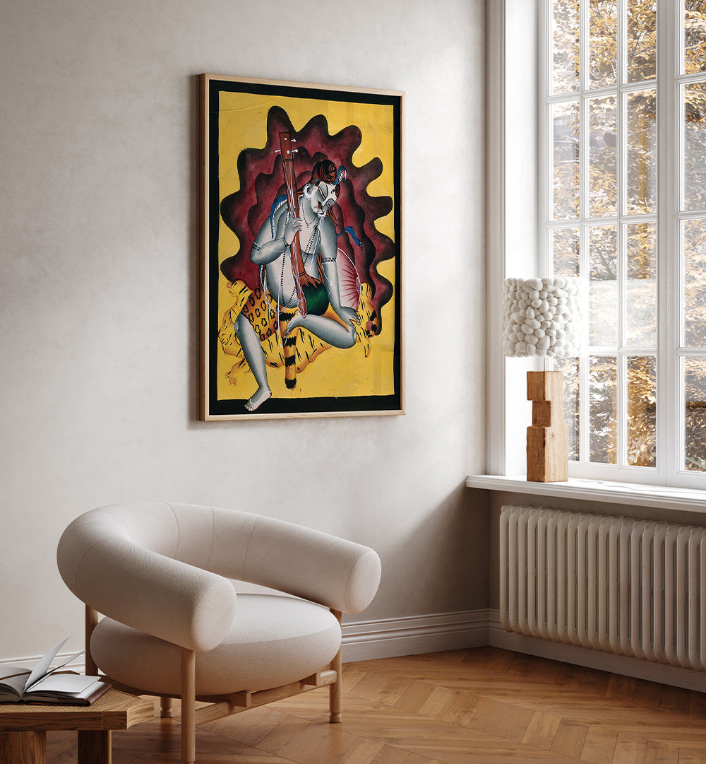 SHIVA SITS ON A TIGER SKIN , INDIAN ART PAINTINGS