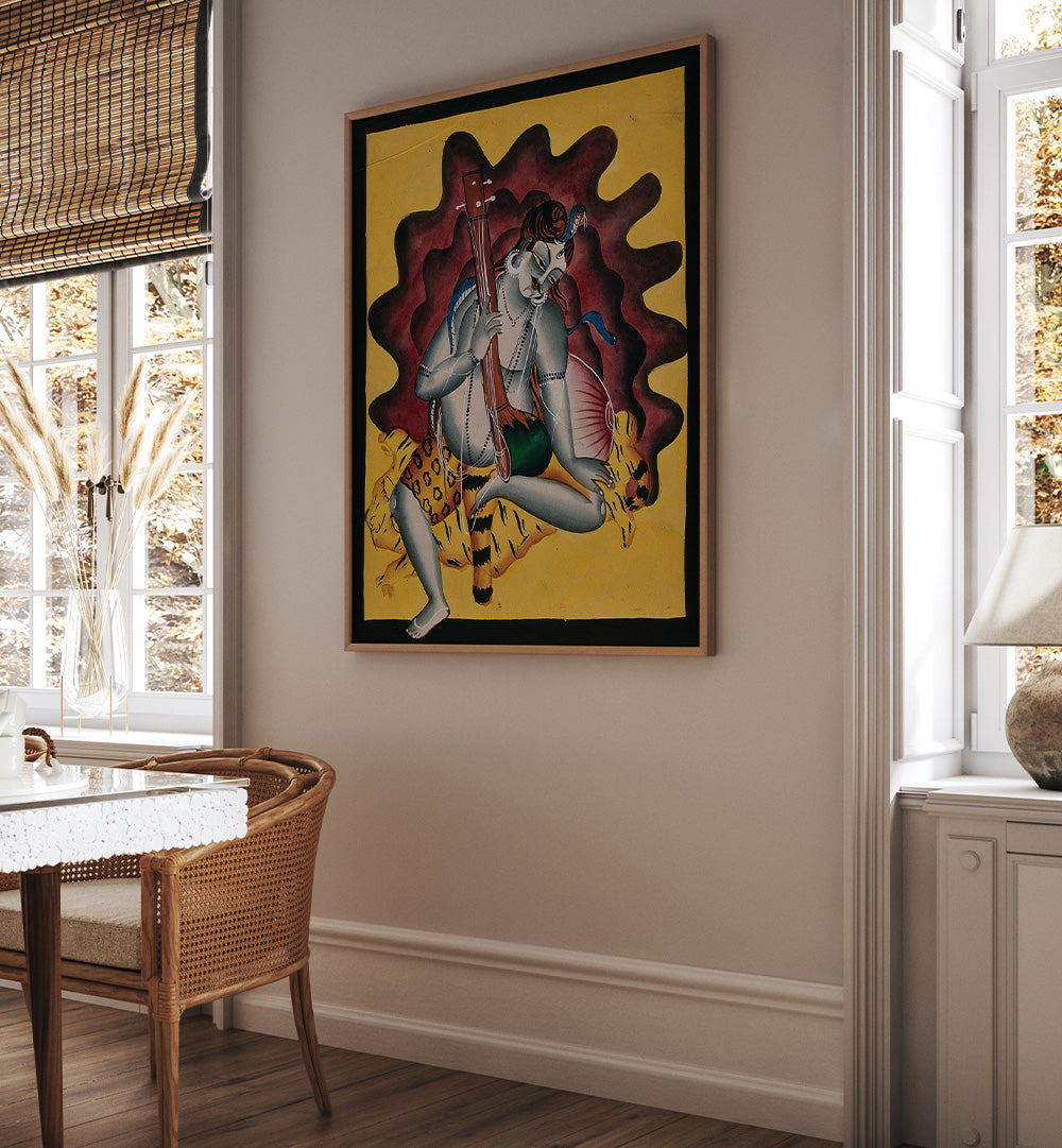 SHIVA SITS ON A TIGER SKIN , INDIAN ART PAINTINGS
