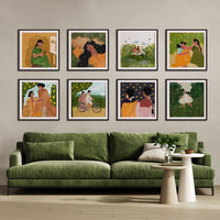 Bright and inviting CHILDHOOD NOSTALGIA GALLERY WALL showcases Shreya Roy Chowdary's art, perfect for gallery walls.