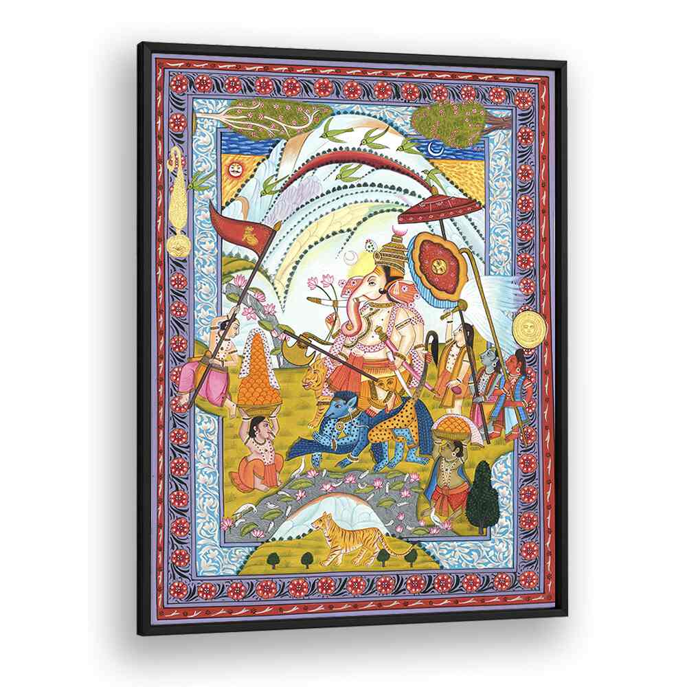 Shri Ganesha Indian art painting Artwork in Black Plain Frame