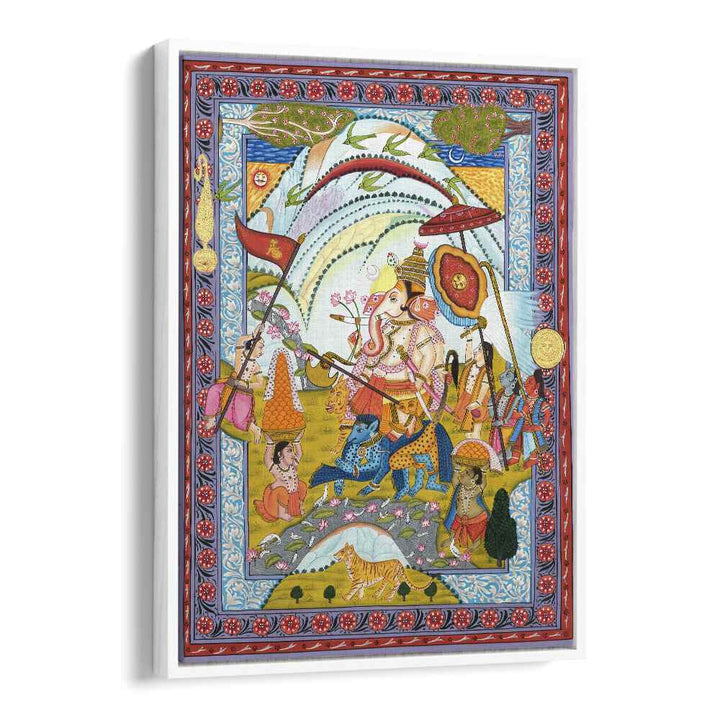 Shri Ganesha Indian art painting Artwork in White Floater Frame