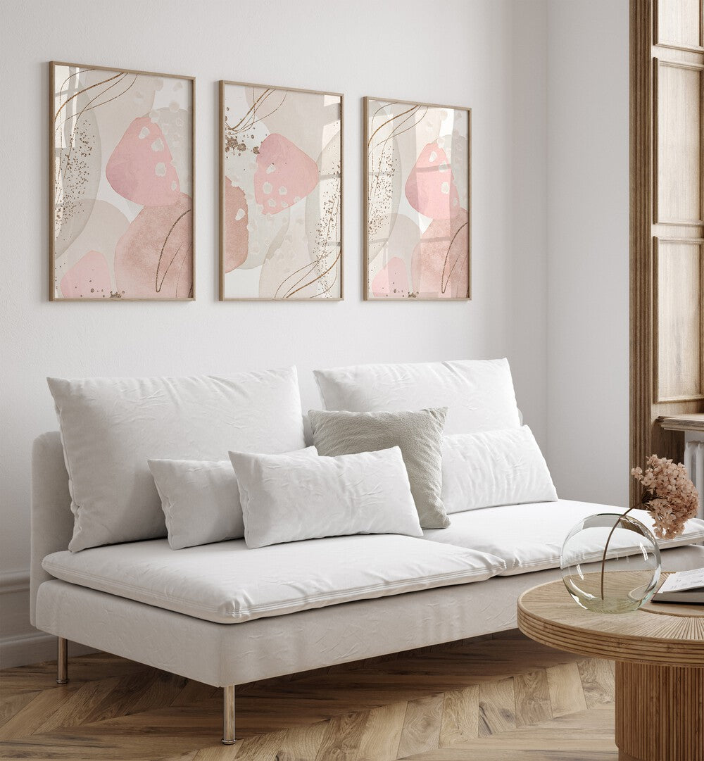 Elegant SILK IN PINK SET, SET OF 3 PAINTINGS, enhances any living space with luxury and sophistication.