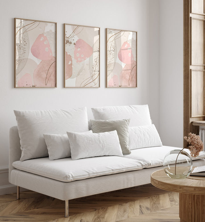 Elegant SILK IN PINK SET, SET OF 3 PAINTINGS, enhances any living space with luxury and sophistication.