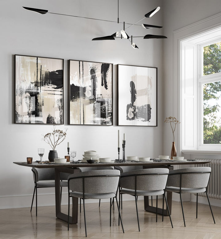 SILKY BEIGE SET , SET OF 3 PAINTINGS