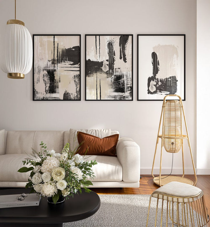SILKY BEIGE SET , SET OF 3 PAINTINGS