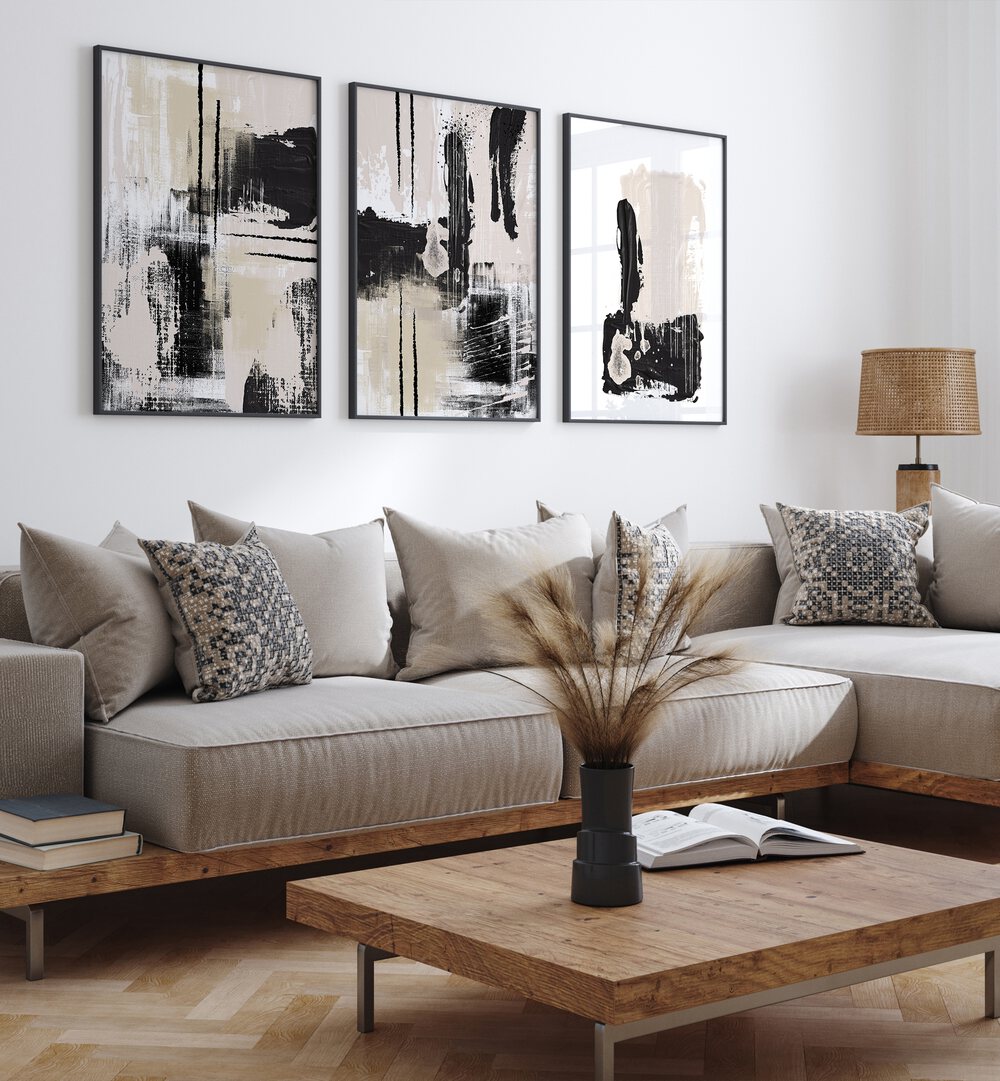 SILKY BEIGE SET , SET OF 3 PAINTINGS