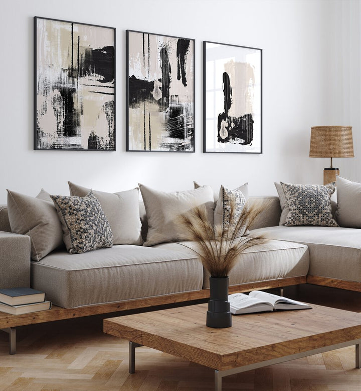 SILKY BEIGE SET , SET OF 3 PAINTINGS