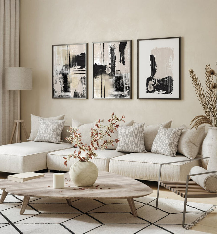 SILKY BEIGE SET , SET OF 3 PAINTINGS