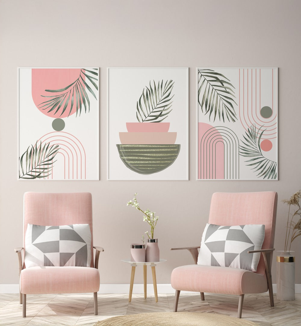Stylish SIMPLICITY IN PINK SET, SET OF 3 PAINTINGS enhances home decor with elegance and charm.