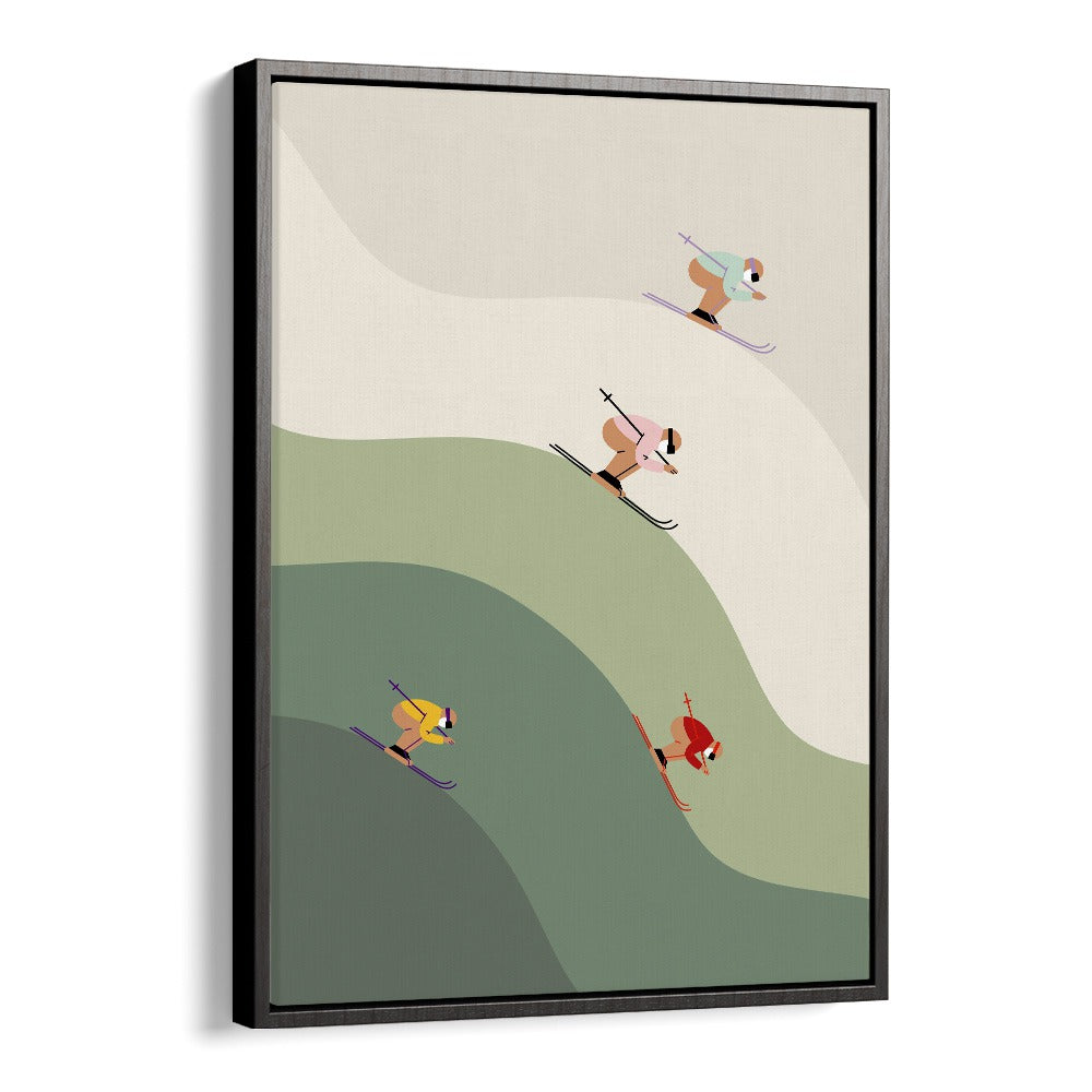 Ski Art Pro Green Mountains Sports Art Artwork in Black Floater Frame