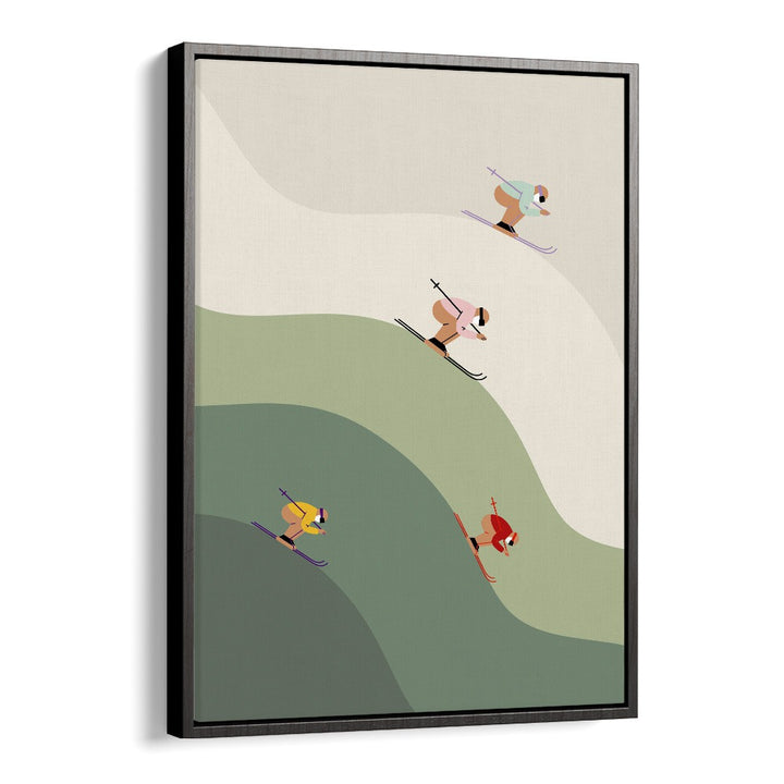 Ski Art Pro Green Mountains Sports Art Artwork in Black Floater Frame