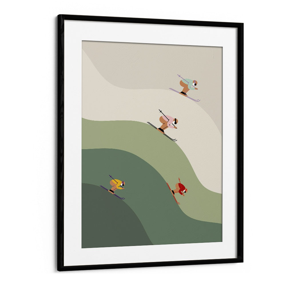 Ski Art Pro Green Mountains Sports Art Artwork in Black Frame With Mount