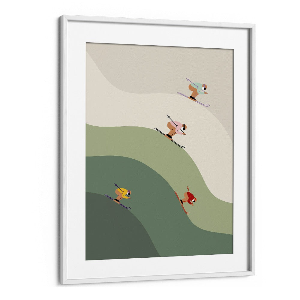 Ski Art Pro Green Mountains Sports Art Artwork in White Frame With Mount