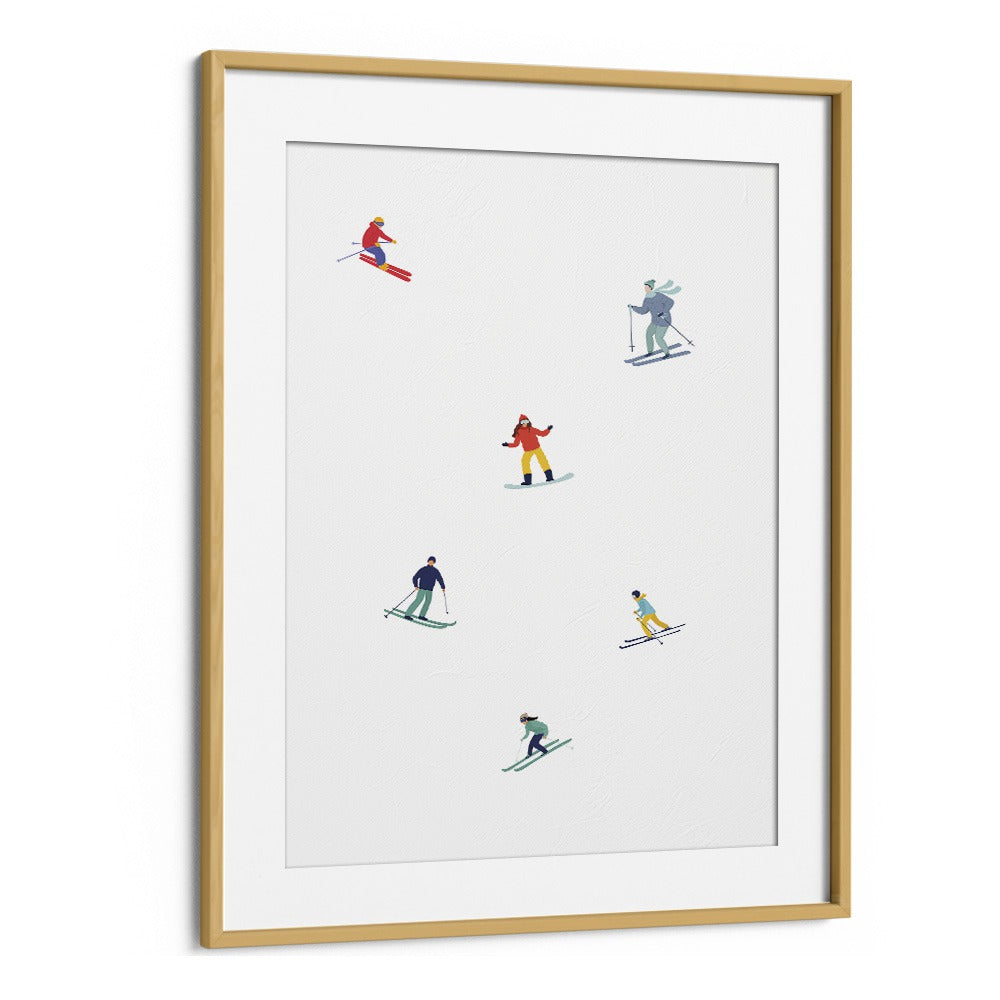 Ski on ice Sports Art Artwork in Oak Wood Frame With Mount