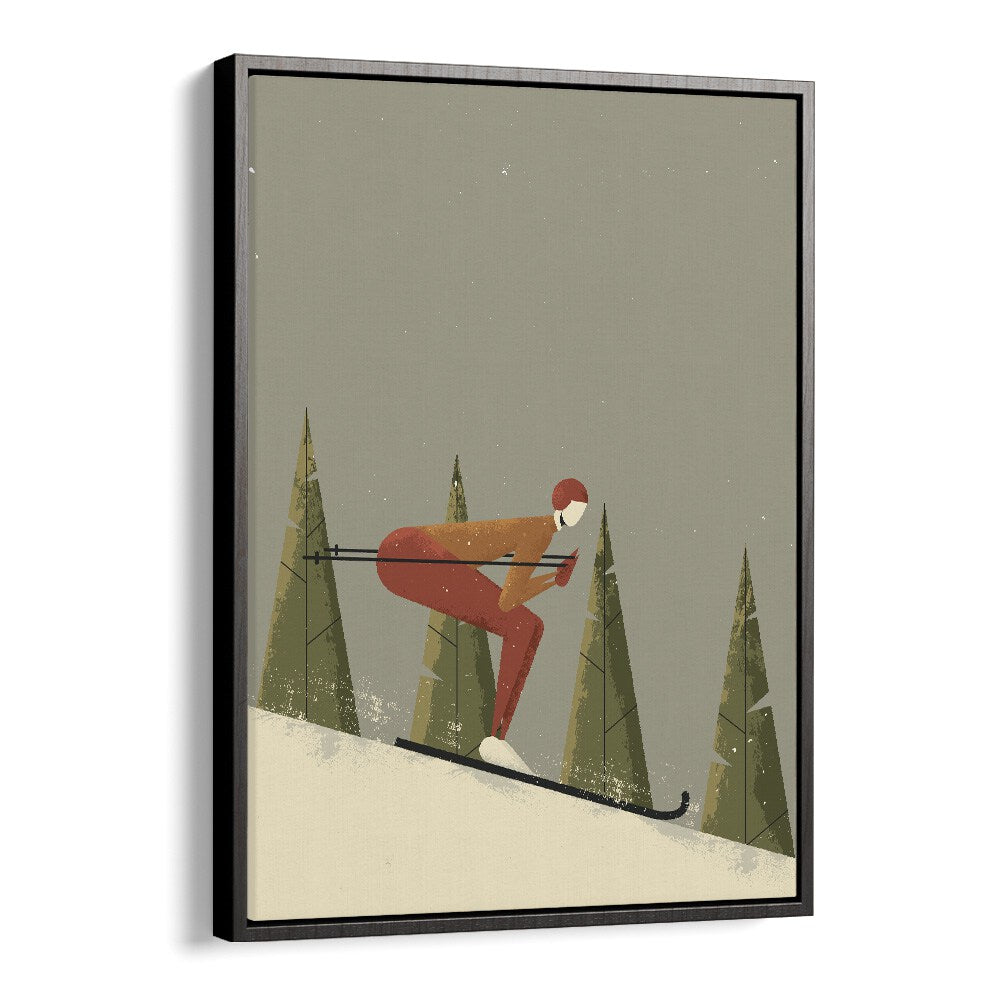 Skiing Sports Art Artwork in Black Floater Frame