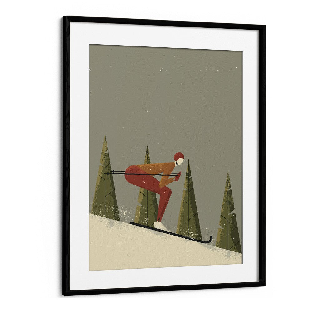 Skiing Sports Art Artwork in Black Frame With Mount