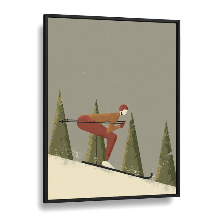 Skiing Sports Art Artwork in Black Plain Frame