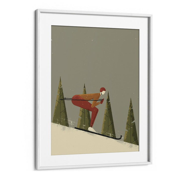 Skiing Sports Art Artwork in White Frame With Mount