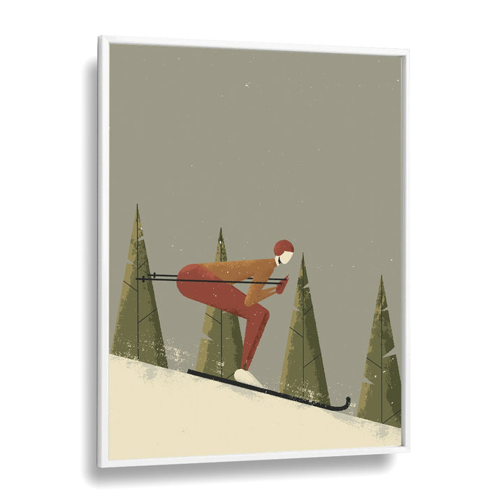 Skiing Sports Art Artwork in White Plain Frame