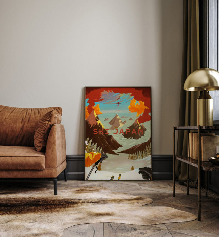 Stylish SKI JAPAN, JAPANESE PAINTINGS decor showcasing the beauty of Japan's snowy landscapes and skiing adventures.