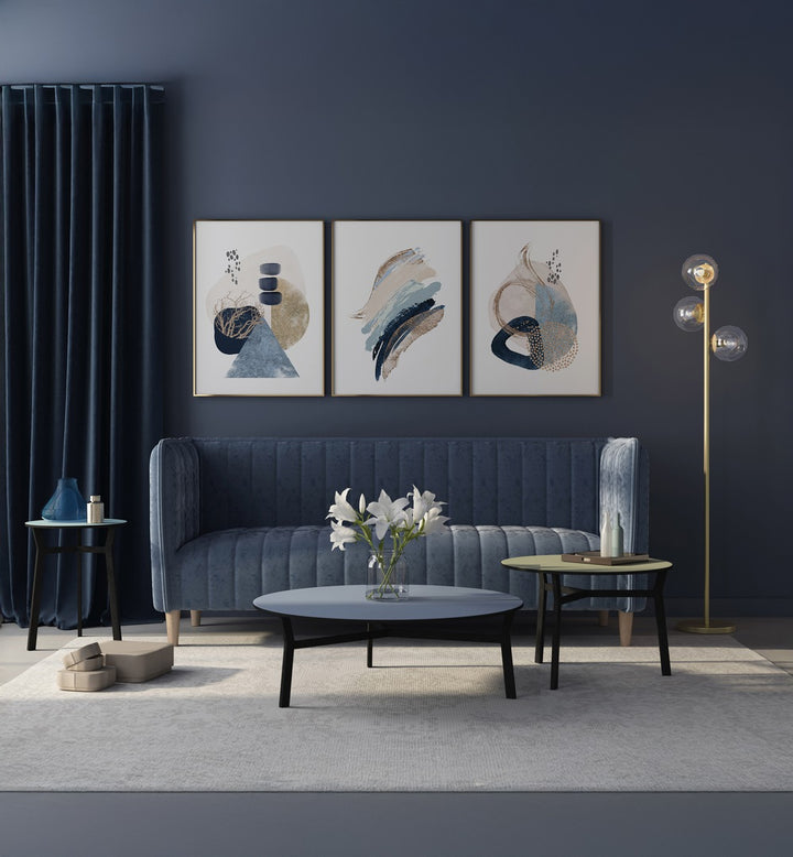 Elevate your decor with the SMOOTHNESS IN SHAPES SET , SET OF 3 PAINTINGS, perfect for modern living spaces.