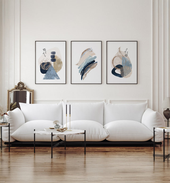 Enhance your decor with SMOOTHNESS IN SHAPES SET, SET OF 3 PAINTINGS, perfect for modern aesthetics.