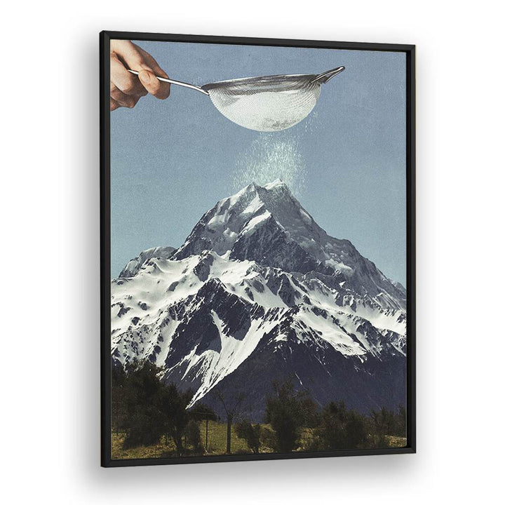 Snow Sugar On Mountain Peak Surreal Painting Artwork  in Black Plain Frame