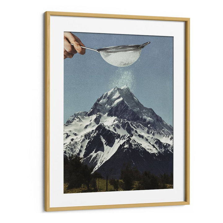 Snow Sugar On Mountain Peak  Surreal Painting  Artwork in Oak Wood Frame With Mount
