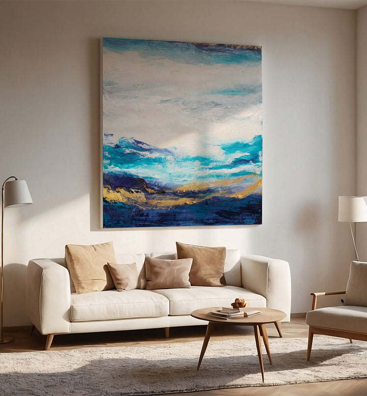SOFT BLUE AND GOLDEN TONES , ABSTRACT PAINTINGS