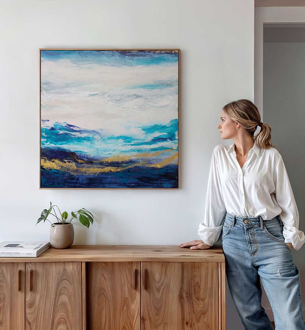 SOFT BLUE AND GOLDEN TONES , ABSTRACT PAINTINGS