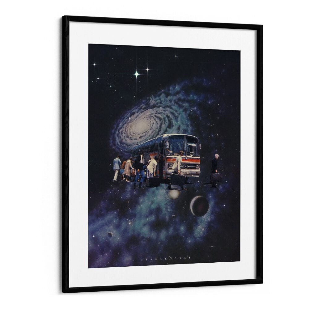 Space Bus Surreal Painting, Surreal Art Artwork in Black Frame With Mount
