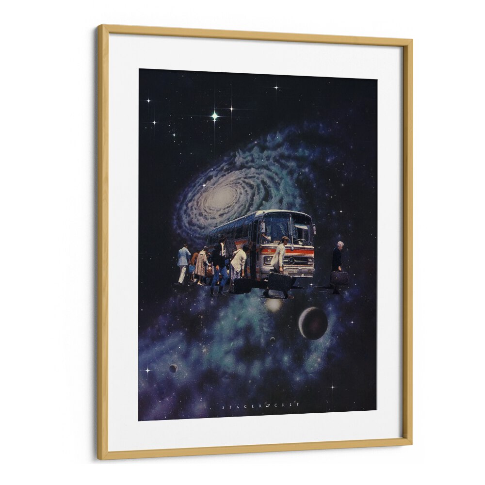 Space Bus Surreal Painting, Surreal Art Artwork in Oak Wood Frame With Mount
