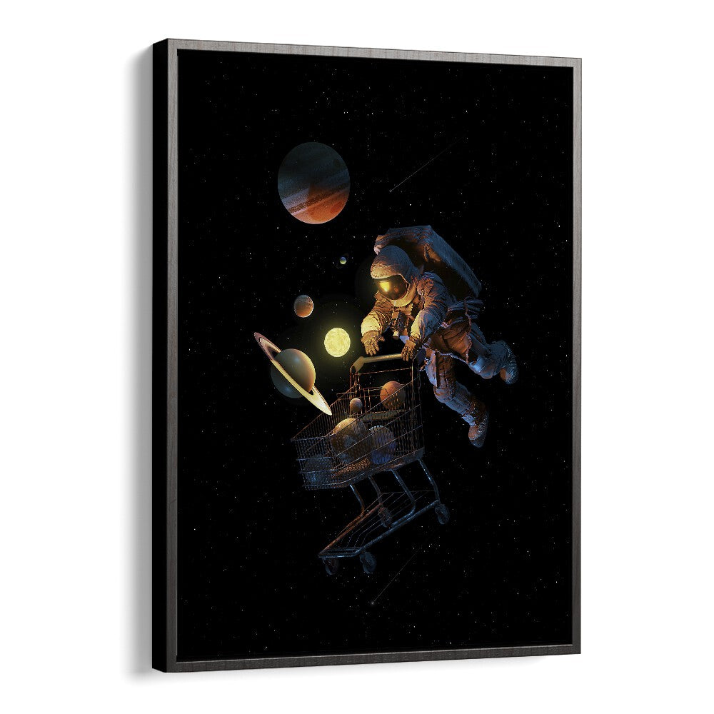 Space Cart Print By Francis Minoza Astronaut & Nasa Paintings, Space Art Prints Artwork in Black Floater Frame
