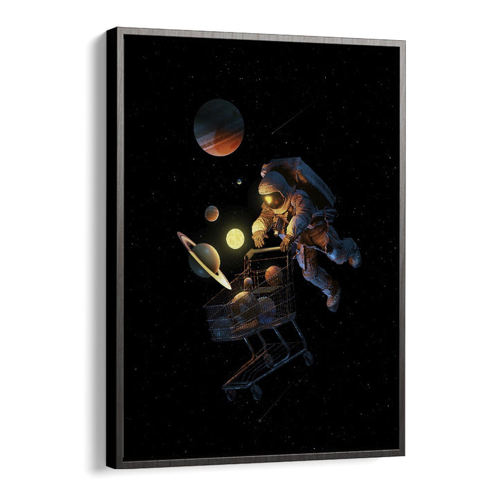 Space Cart Print By Francis Minoza Astronaut & Nasa Paintings, Space Art Prints Artwork in Black Floater Frame
