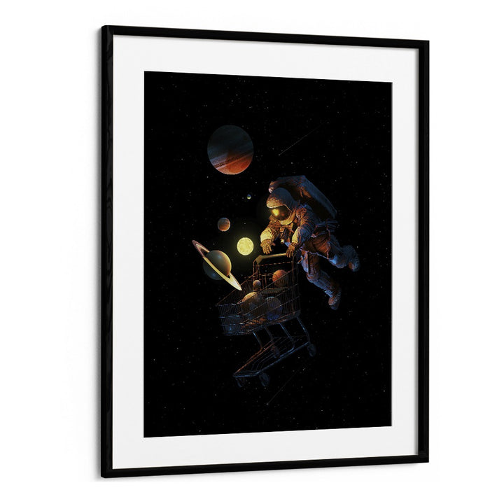 Space Cart Print By Francis Minoza Astronaut & Nasa Paintings, Space Art Prints Artwork in Black Frame With Mount
