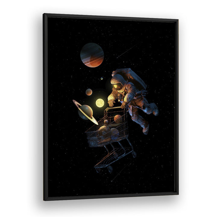 Space Cart Print By Francis Minoza Astronaut & Nasa Paintings, Space Art Prints Artwork in Black Plain Frame
