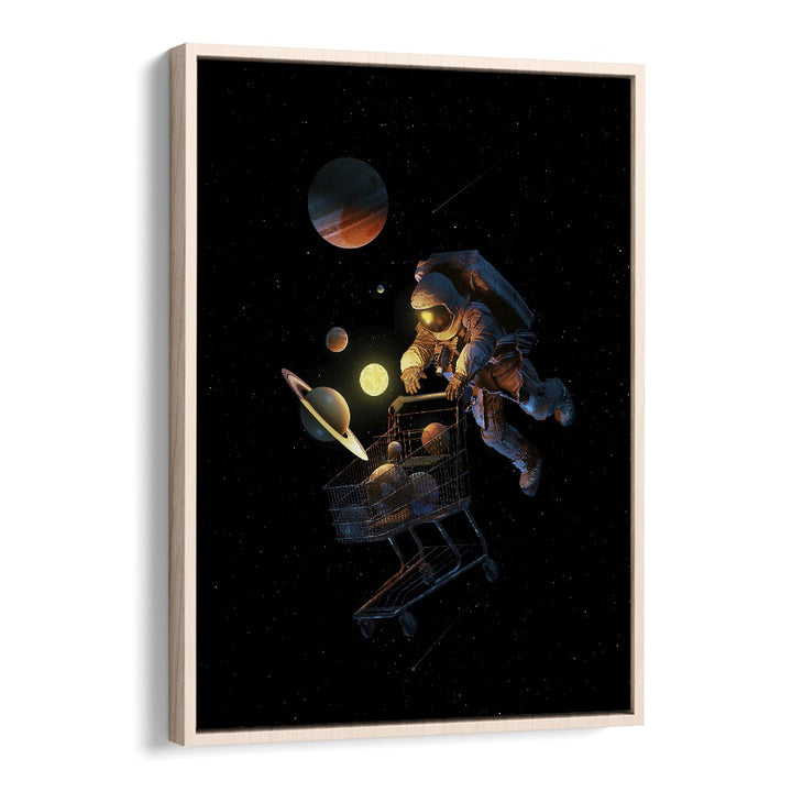 Space Cart Print By Francis Minoza Astronaut & Nasa Paintings, Space Art Prints Artwork in Oak Wood Floater Frame
