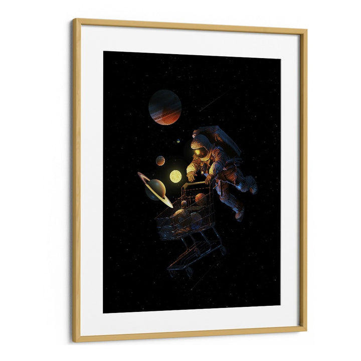 Space Cart Print By Francis Minoza Astronaut & Nasa Paintings, Space Art Prints Artwork in Oak Wood Frame With Mount
