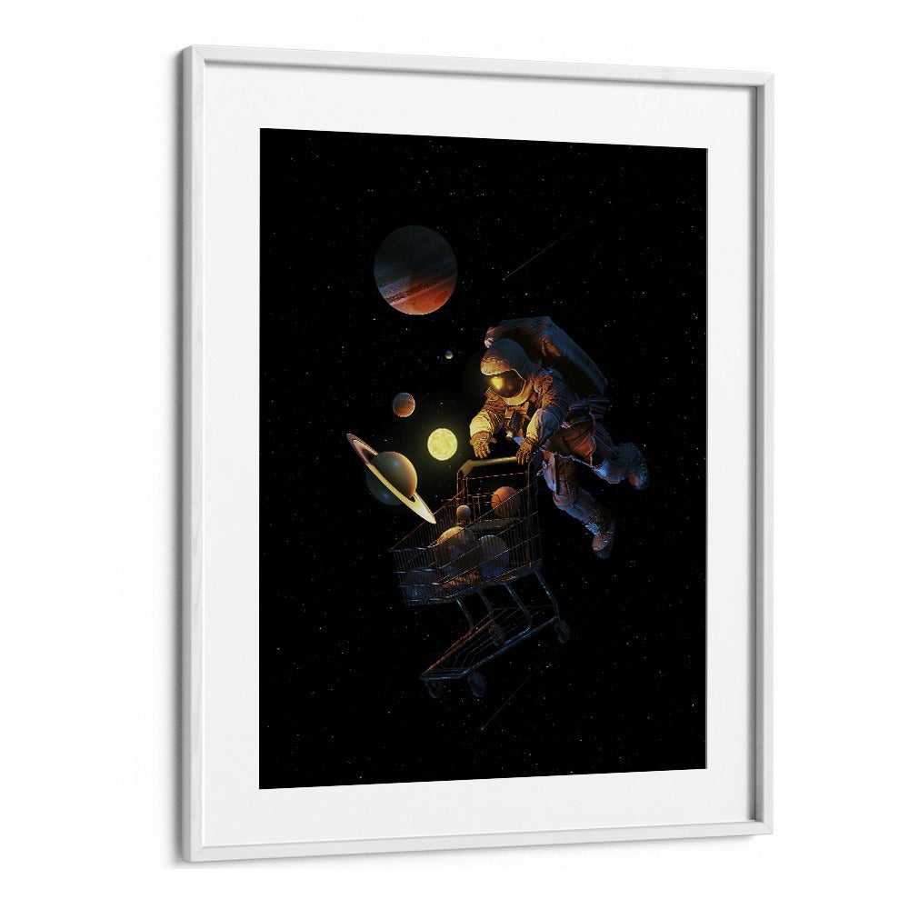 Space Cart Print By Francis Minoza Astronaut & Nasa Paintings, Space Art Prints Artwork in White Frame With Mount
