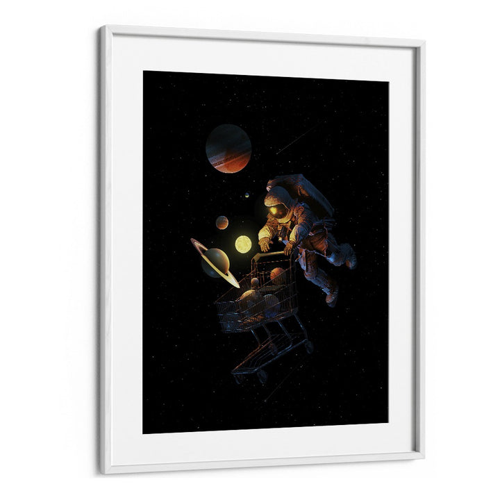 Space Cart Print By Francis Minoza Astronaut & Nasa Paintings, Space Art Prints Artwork in White Frame With Mount
