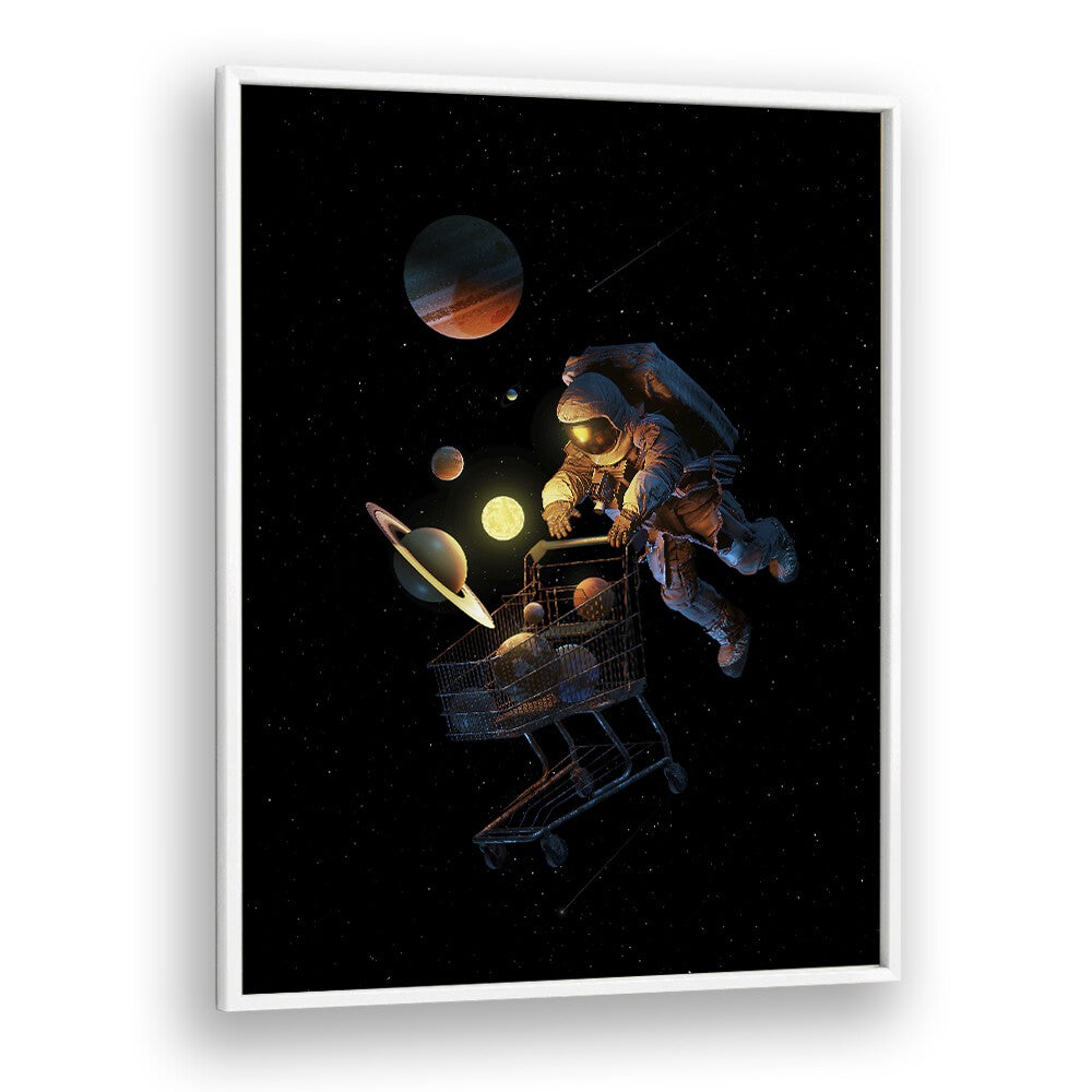 Space Cart Print By Francis Minoza Astronaut & Nasa Paintings, Space Art Prints Artwork in White Plain Frame
