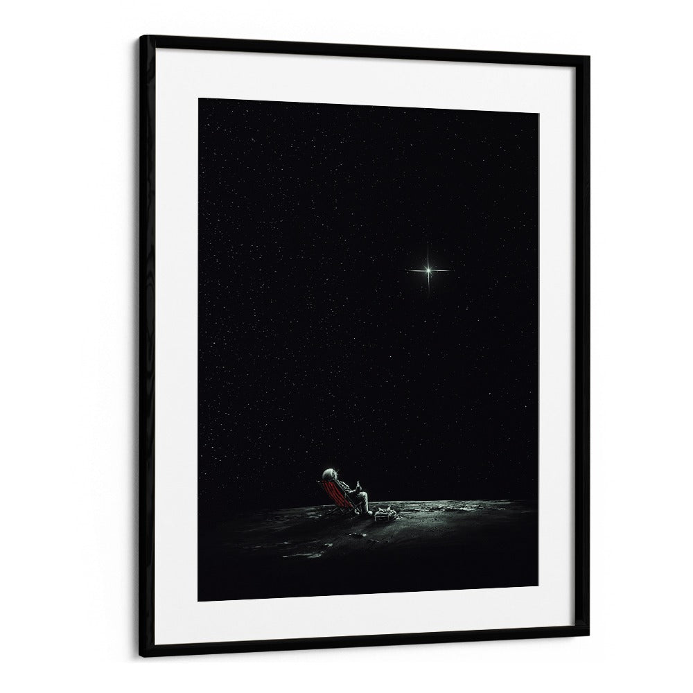 Space Chill By Francis Minoza Astronaut & Nasa Paintings, Space Art Prints Artwork in Black Frame With Mount
