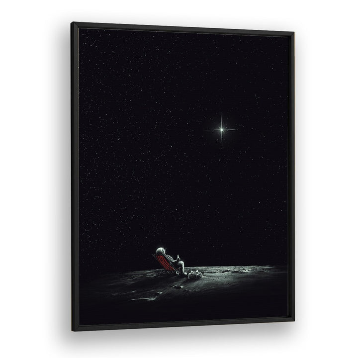 Space Chill By Francis Minoza Astronaut & Nasa Paintings, Space Art Prints Artwork in Black Plain Frame
