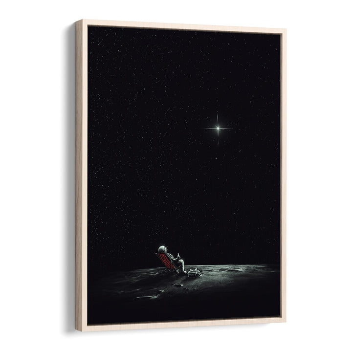 Space Chill By Francis Minoza Astronaut & Nasa Paintings, Space Art Prints Artwork in Oak Wood Floater Frame
