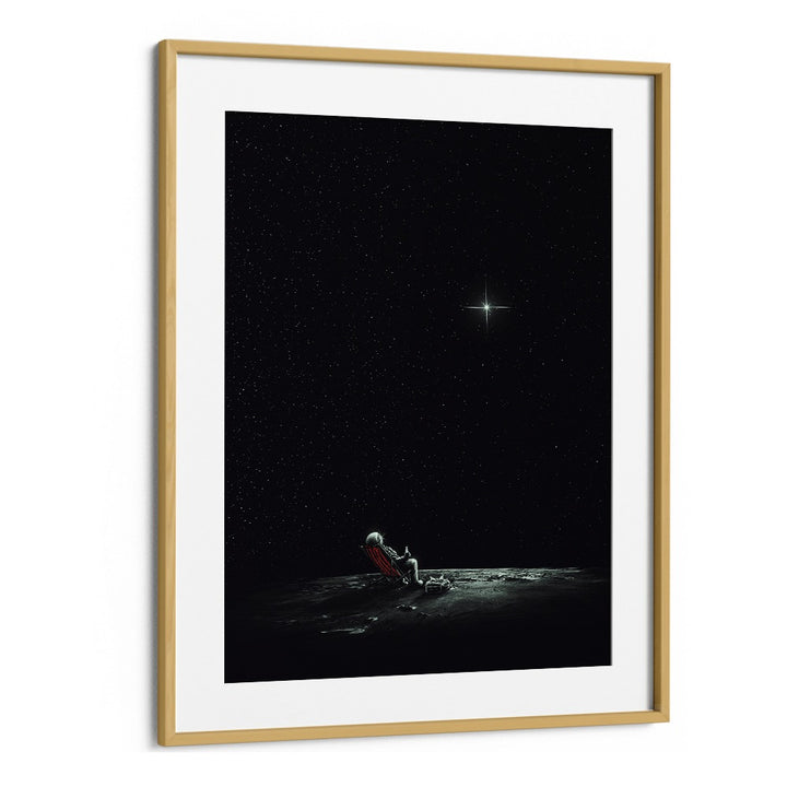 Space Chill By Francis Minoza Astronaut & Nasa Paintings, Space Art Prints Artwork in Oak Wood Frame With Mount
